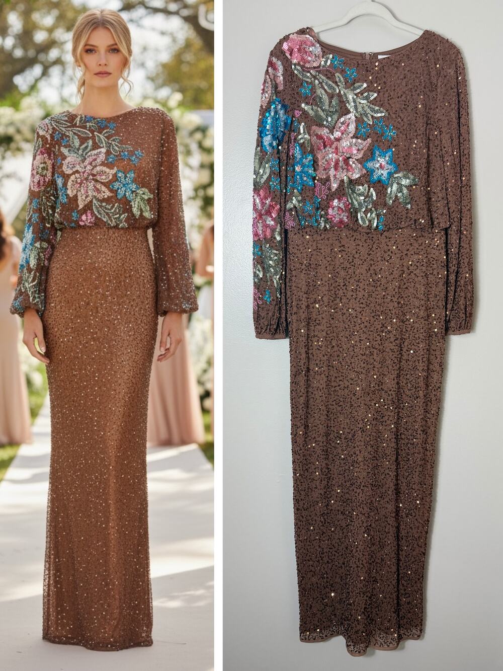NWT MAC DUGGAL DRESS GOWN WEDDING GUEST MOTHER OF THE BRIDE SEQUIN FLORAL FORMAL
